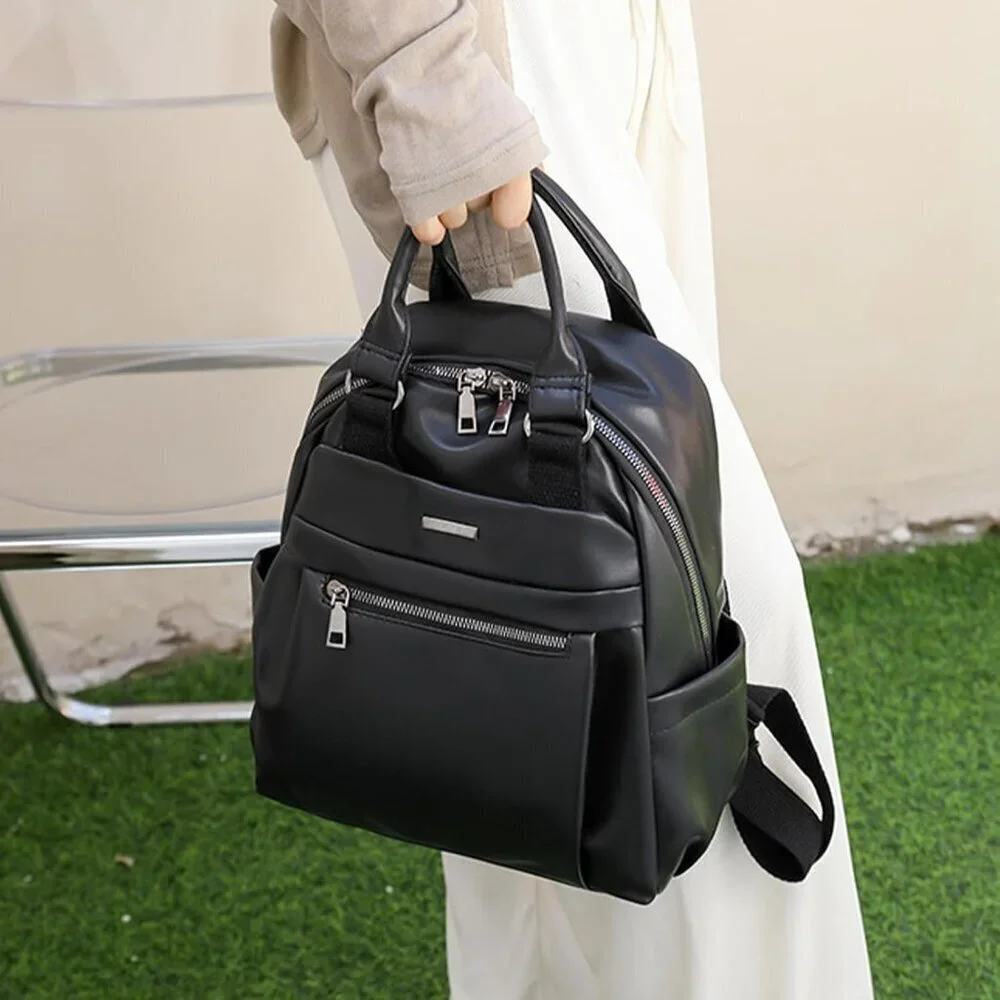 Mini Nylon Backpack for Women Lightweight Travel Purse E Black Small Trendy Bag